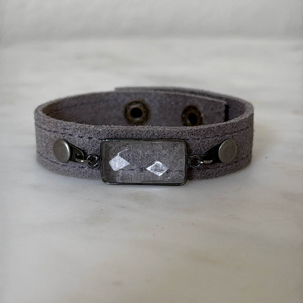 Crystal baguette leather cuff